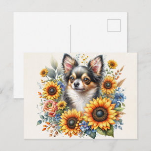 Chihuahua-Sonnenblumen-Postkarte Süße florale Hu Postkarte