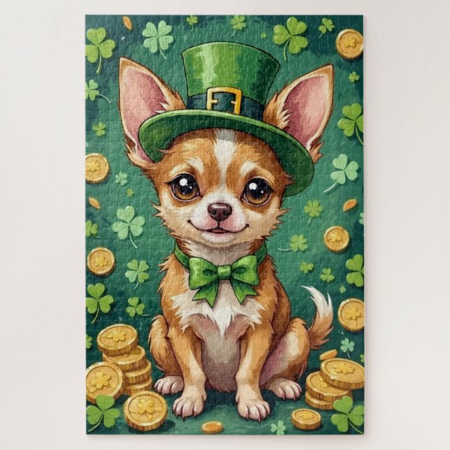 Chihuahua St Patrick’s Day Cute Lucky Dog Puzzle (Vertikal)
