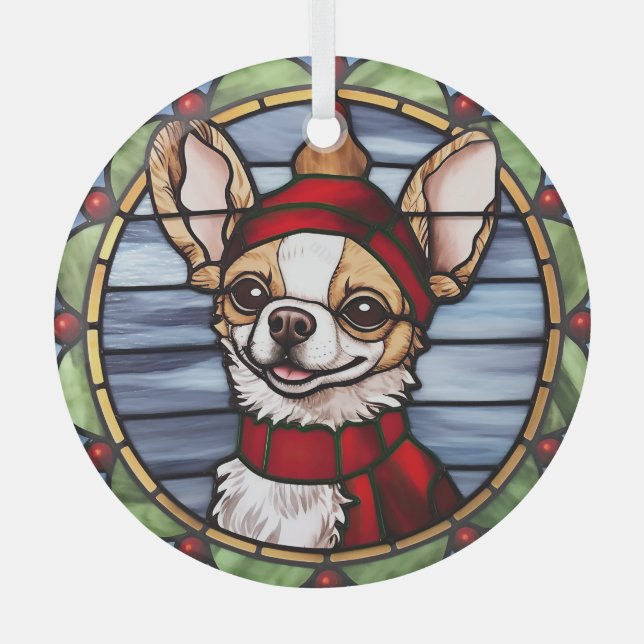 Chihuahua Stached Glass Christmas Ornament Aus Glas (Vorderseite)