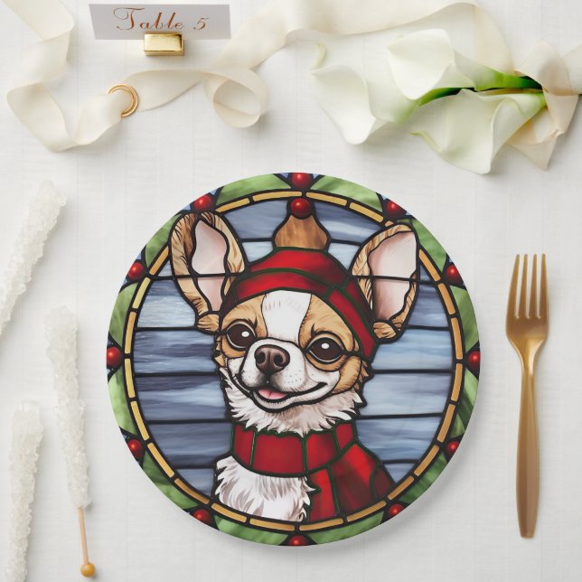 Chihuahua Stached Glass Christmas Pappteller (Hochzeit)