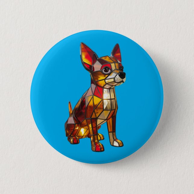Chihuahua Stained Glass Button (Vorderseite)