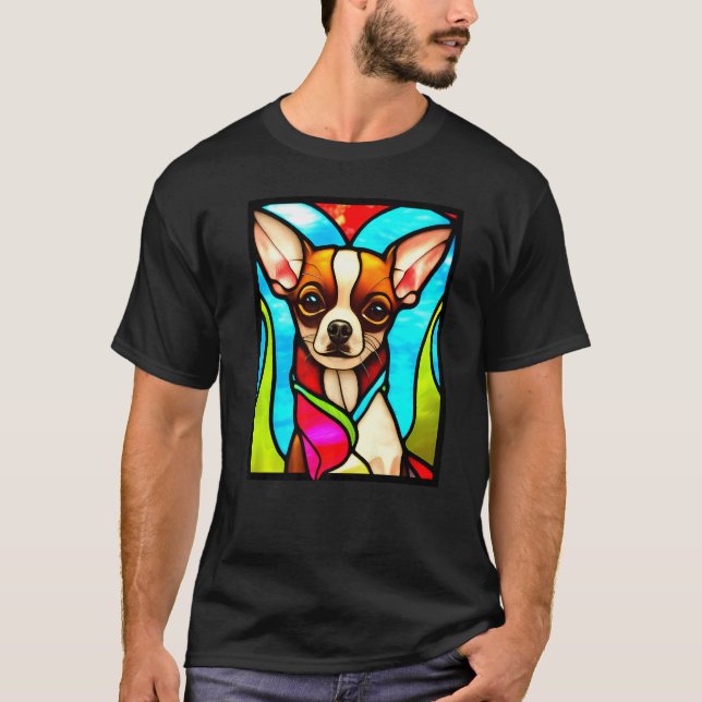 Chihuahua - Stained Glass Pop Art Premium_3 T-Shirt (Vorderseite)