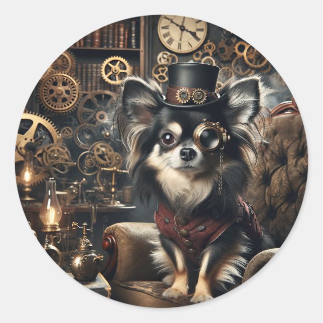 Chihuahua Steampunk Runder Aufkleber (Vorderseite)