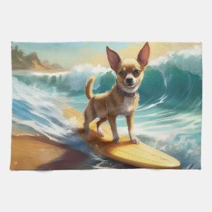 Chihuahua-Strand-Surfing-Gemälde Geschirrtuch