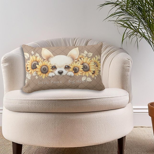 Chihuahua Sunflowers Lendenkissen (Chihuahua Sunflowers Floral Throw Pillow to personalize for dog loving friends and family, and you!)