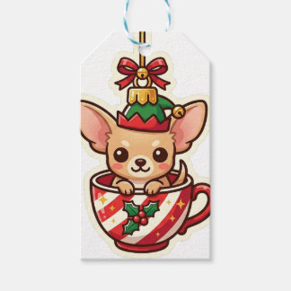 Chihuahua-Teetassen-Elfen-Weihnachtsgeschenkanhäng Geschenkanhänger