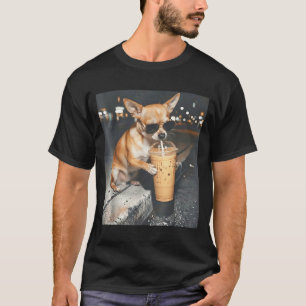 Chihuahua trinkt Eiskaffee lustiger Tier-Meme T-Shirt