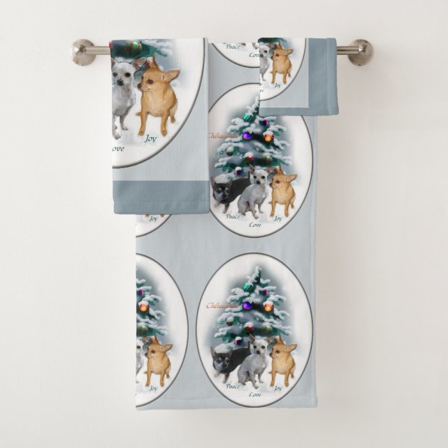 Chihuahua Trio Christmas Badhandtuch Set (Insitu)