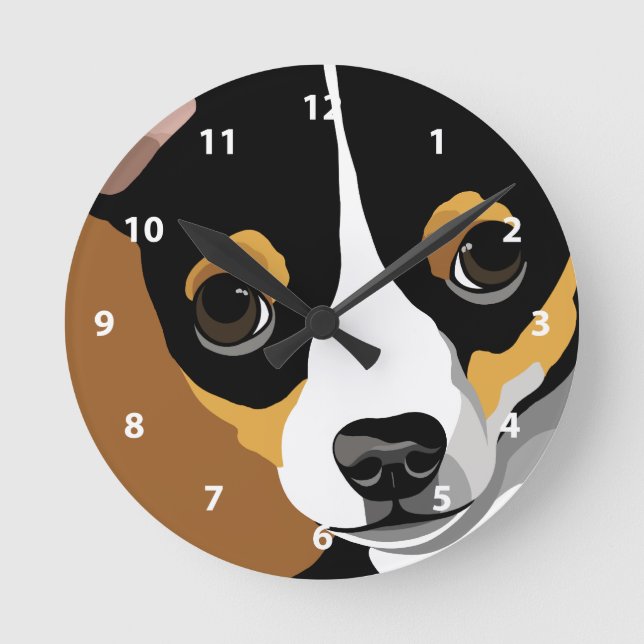 Chihuahua-Uhr Runde Wanduhr (Vorderseite)