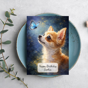 Chihuahua und blauer Schmetterling Karte