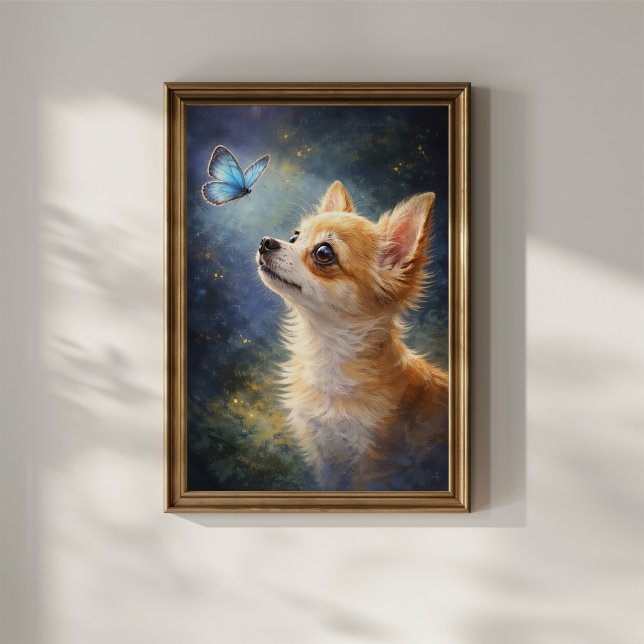 Chihuahua und blauer Schmetterling Poster (Von Creator hochgeladen)