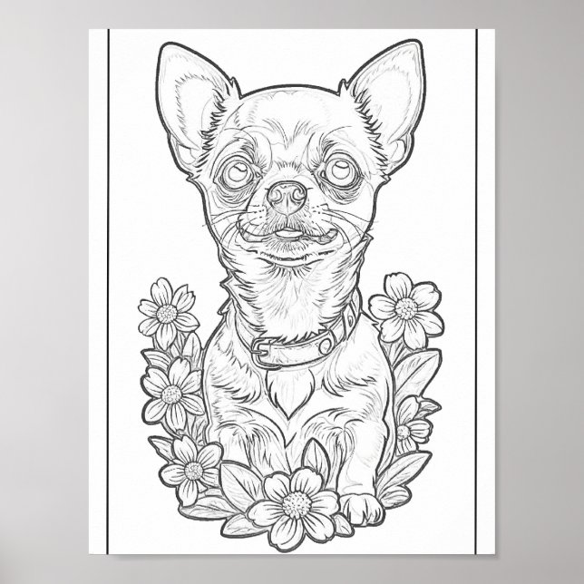 Chihuahua und Daisies-Farbseiten-Poster Poster (Vorne)