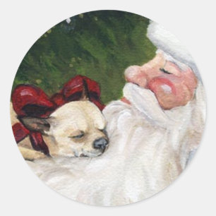 Chihuahua-und Weihnachtsmann-Kunst-Aufkleber Runder Aufkleber