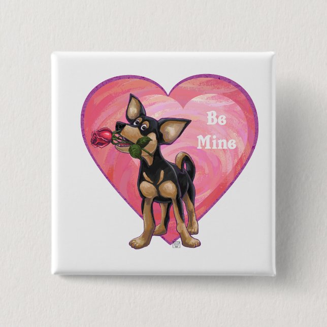 Chihuahua-Valentinstag Button (Vorderseite)