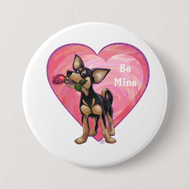 Chihuahua-Valentinstag Button (Vorderseite)