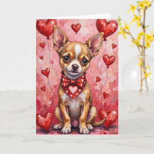 Chihuahua Valentinstag Hund mit Herzen Rot Karte