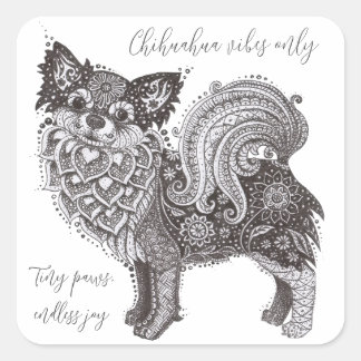 Chihuahua-Vibes-Viereck-Sticker Quadratischer Aufkleber