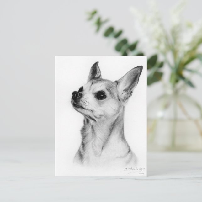 Chihuahua von Hand bemalt Postkarte (Stehend Vorderseite)