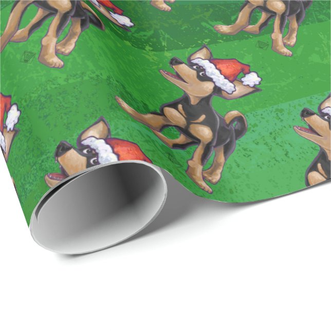 Chihuahua Weihnachten auf Grün Geschenkpapier (Rolleneckpunkt)