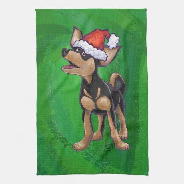 Chihuahua Weihnachten auf Grün Handtuch (Vertikal)