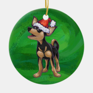 Chihuahua Weihnachten auf Grün Keramikornament
