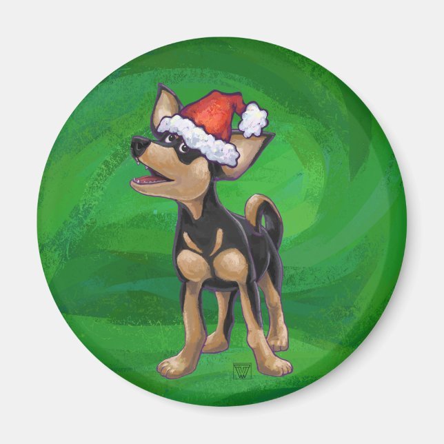 Chihuahua Weihnachten auf Grün Magnet (Vorne)