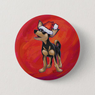 Chihuahua Weihnachten auf Rot Button