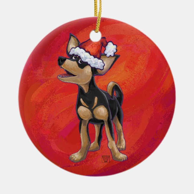 Chihuahua Weihnachten auf Rot Keramik Ornament (Vorne)