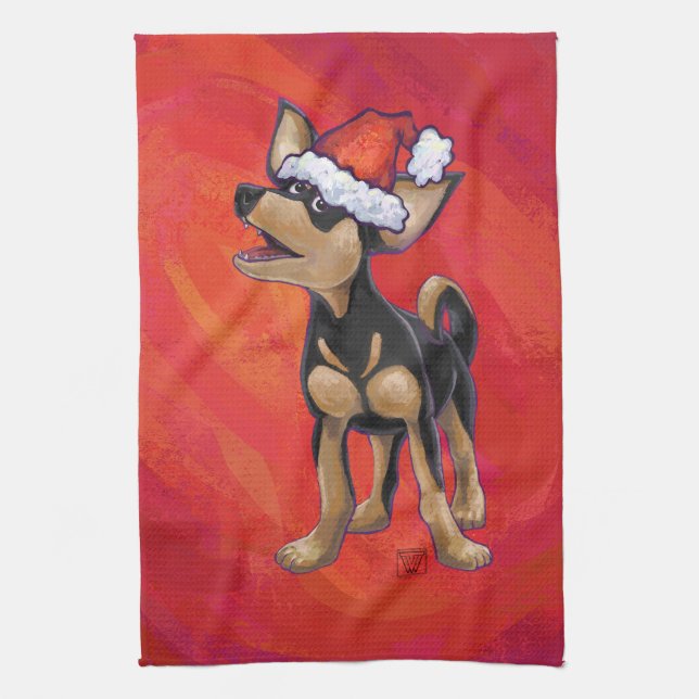 Chihuahua Weihnachten auf Rot Küchentuch (Vertikal)