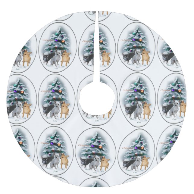 Chihuahua Weihnachten Polyester Weihnachtsbaumdecke (Vorderseite)