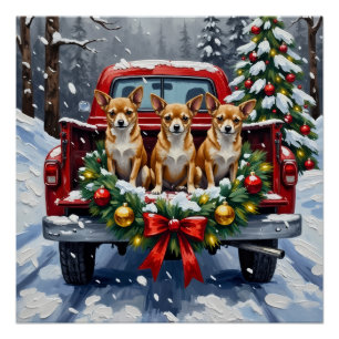 Chihuahua Weihnachten Roter LKW Urlaub Poster