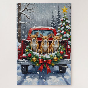 Chihuahua Weihnachten Roter LKW Urlaub Puzzle