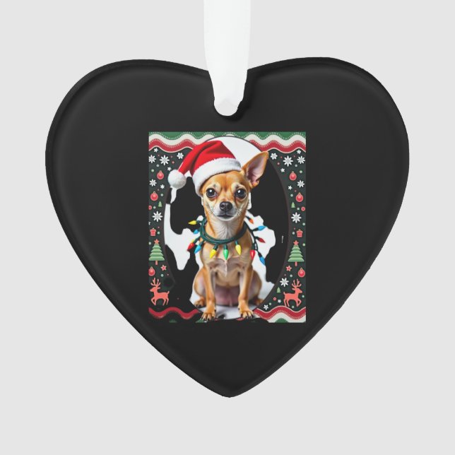 Chihuahua Weihnachten Santa hässlicher Pullover Hu Ornament (Vorderseite)