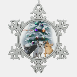 Chihuahua Weihnachten Schneeflocken Zinn-Ornament