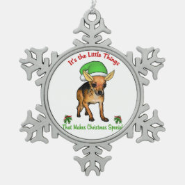Chihuahua Weihnachten Schneeflocken Zinn-Ornament