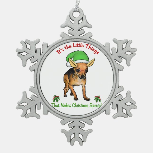 Chihuahua Weihnachten Schneeflocken Zinn-Ornament (Vorderseite)