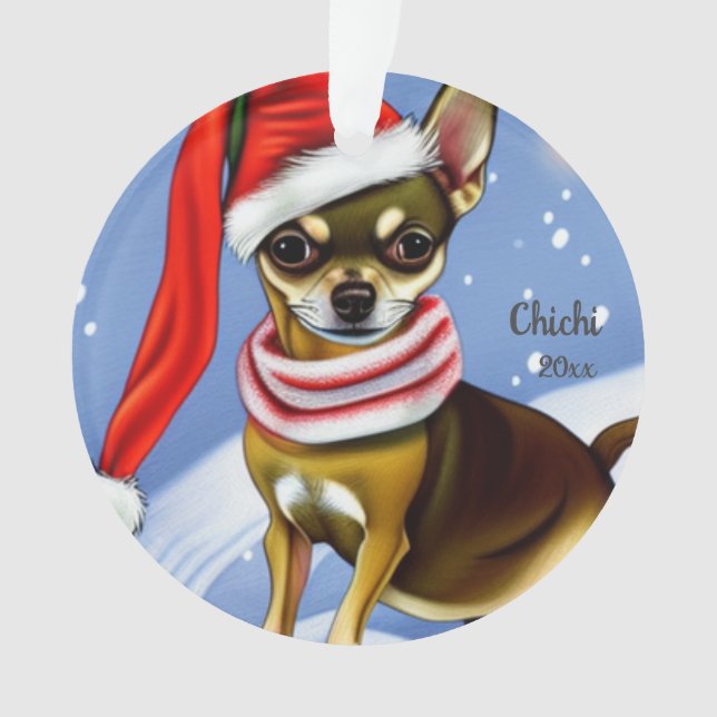 Chihuahua Weihnachten, Weihnachtsmannmütze Hund Or Ornament (Vorderseite)