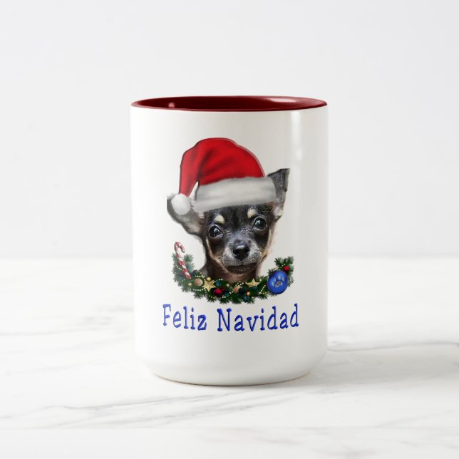 Chihuahua Weihnachten Zweifarbige Tasse (Mittel)