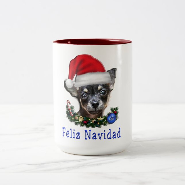 Chihuahua Weihnachten Zweifarbige Tasse (Mittel)