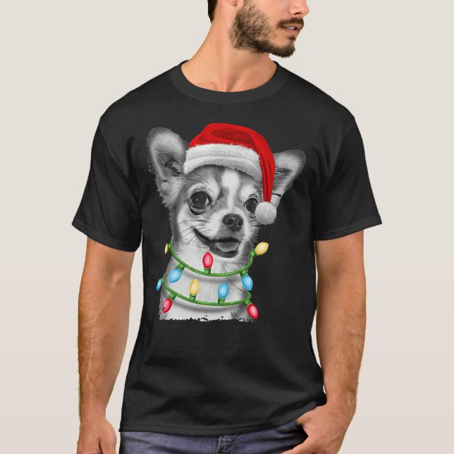 Chihuahua Weihnachtsbaum Lichter Xmas T-Shirt (Vorderseite)