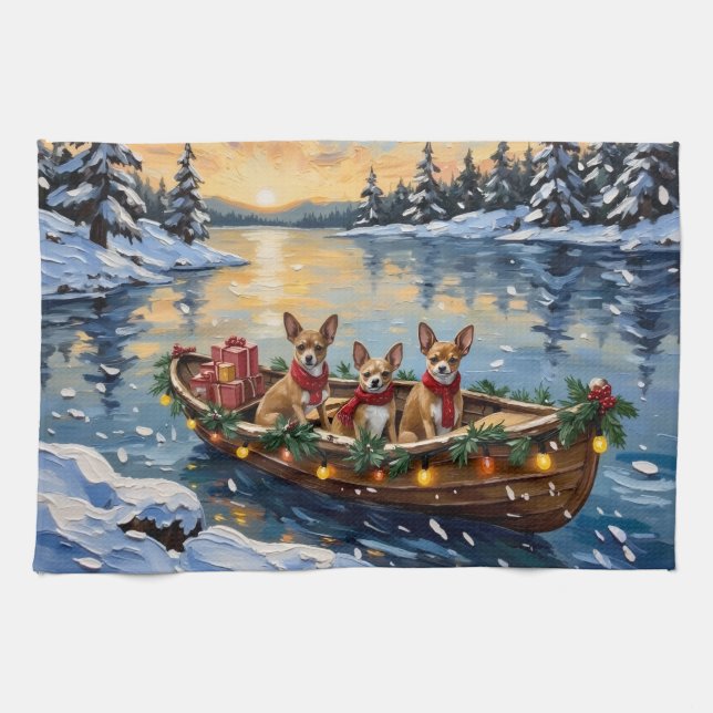 Chihuahua-Weihnachtsboot-Feiertag Geschirrtuch (Horizontal)