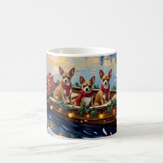 Chihuahua-Weihnachtsboot-Feiertag Kaffeetasse (Mittel)