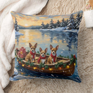 Chihuahua-Weihnachtsboot-Feiertag Kissen