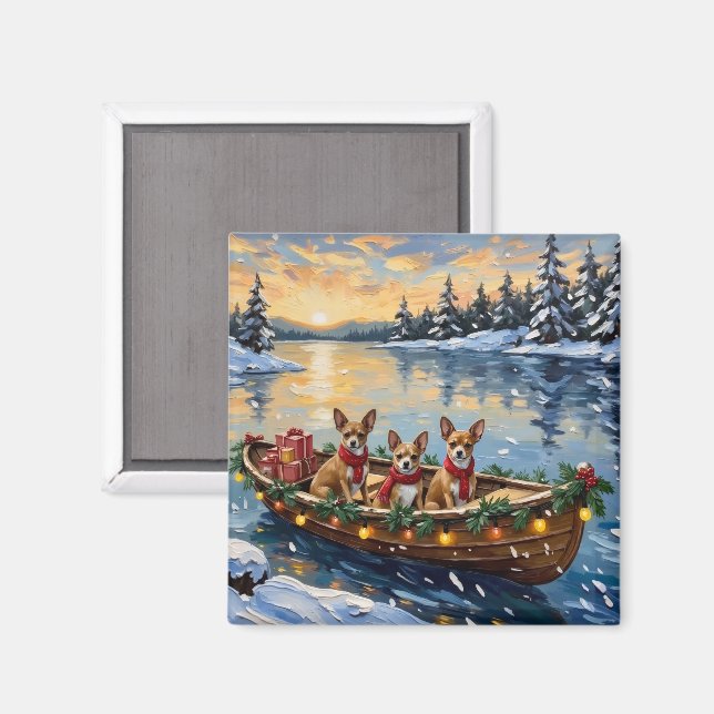 Chihuahua-Weihnachtsboot-Feiertag Magnet (Vorderseite/Rückseite)