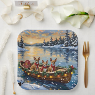 Chihuahua-Weihnachtsboot-Feiertag Pappteller