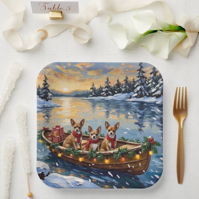 Chihuahua-Weihnachtsboot-Feiertag Pappteller (Hochzeit)
