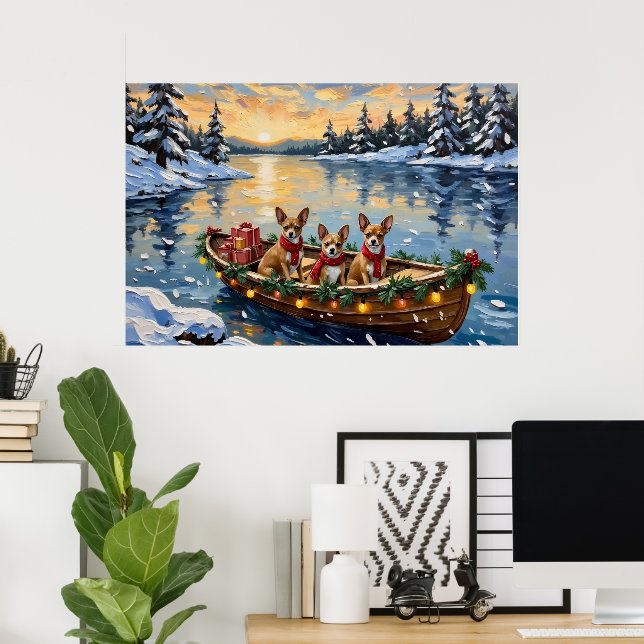 Chihuahua-Weihnachtsboot-Feiertag Poster (Heimbüro)