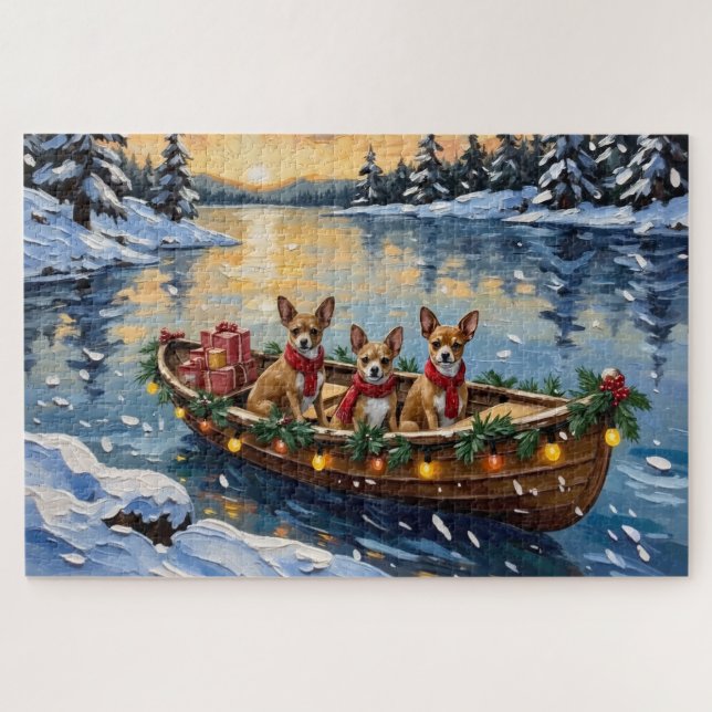 Chihuahua-Weihnachtsboot-Feiertag Puzzle (Horizontal)