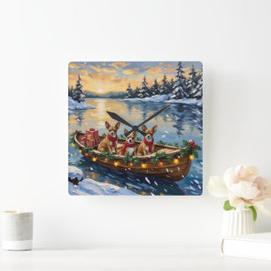Chihuahua-Weihnachtsboot-Feiertag Quadratische Wanduhr