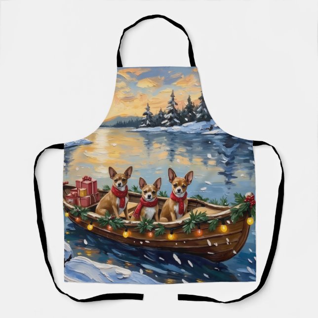 Chihuahua-Weihnachtsboot-Feiertag Schürze (Vorderseite)